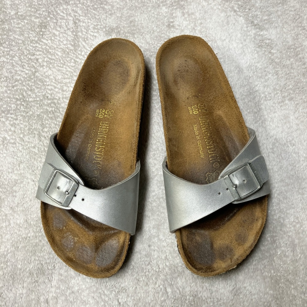 Birkenstock Madrid Silver Metallic Slide Sandals Women Size 37 L6 M4 S04 - Picture 3 of 6